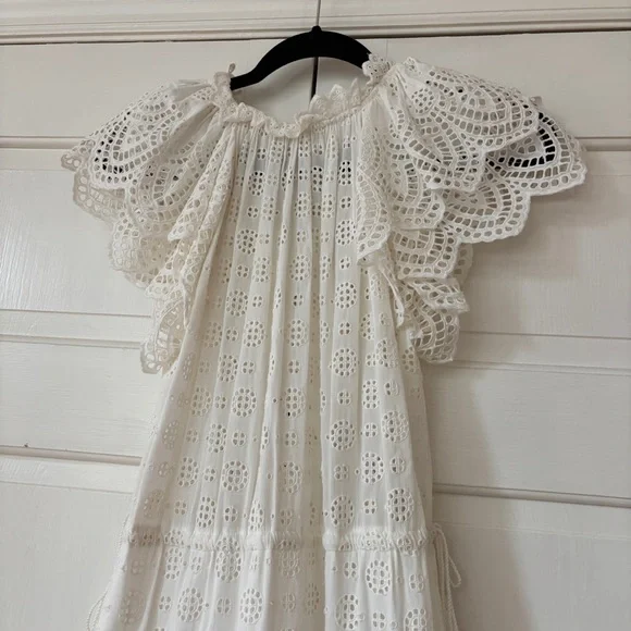 Ulla Johnson Gianna White Eyelet Midi Dress Size 0 XS Tiered Tasseled Boho Bride - Picture 15 of 16